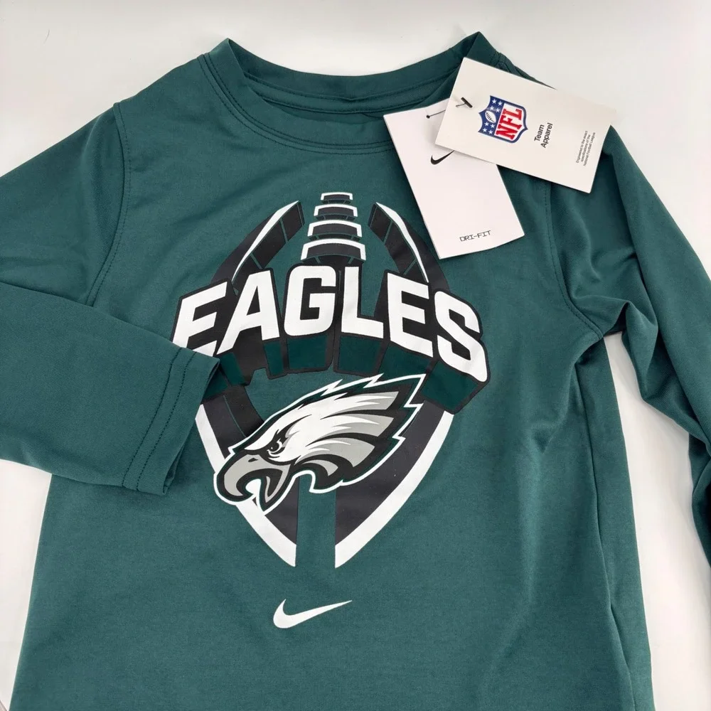 Nike Philadelphia Eagles Shirt Kids Size 4 Green Long Sleeve Dri-FIT NWT NFL